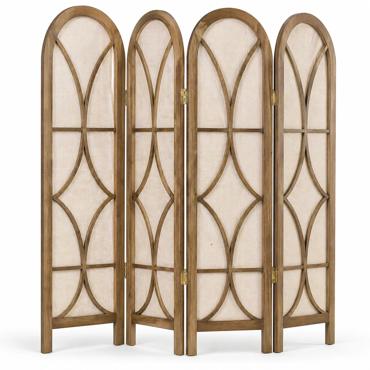 Biombo separador de ambientes de 3 paneles estilo arco en madera natural beige 100 x 170 cm-ordernovae